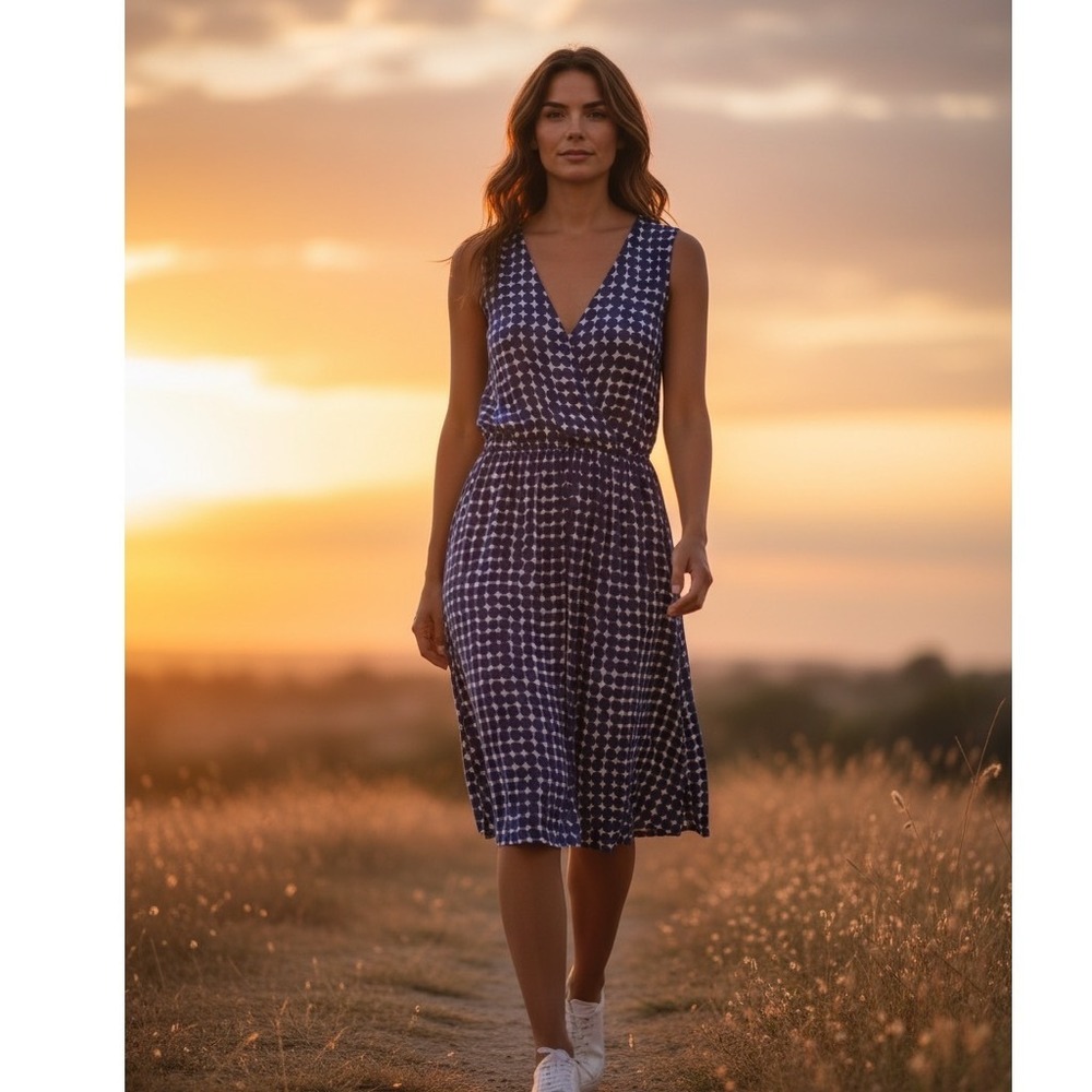 Boden Blue White Geometric Sleeveless Pocket Dress Size 8